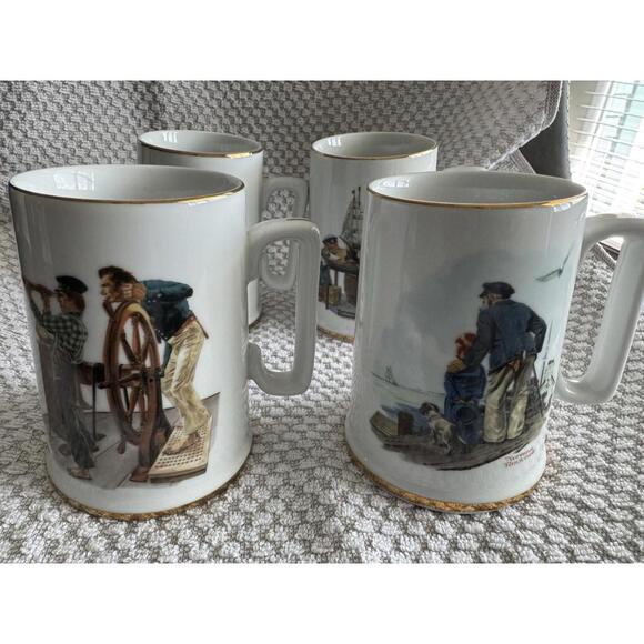 Set of 4 Norman Rockwell Seafarers Collection Tankard Mug Long John Silvers 1985 - Picture 5 of 15
